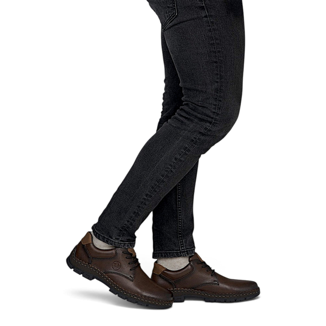 ada-shoes.ro Rieker chocolate brown leather casual shoes with laces worn with black jeans for a smart-casual look