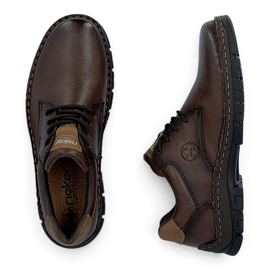 ada-shoes.ro Rieker brown leather casual shoes with lace-up closure and Antistress technology soles
