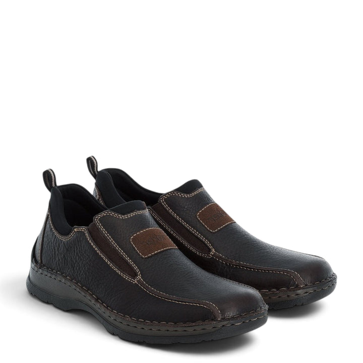 ada-shoes.ro Rieker Antistress brown leather casual slip-on shoes with elastic side inserts and wide fit design