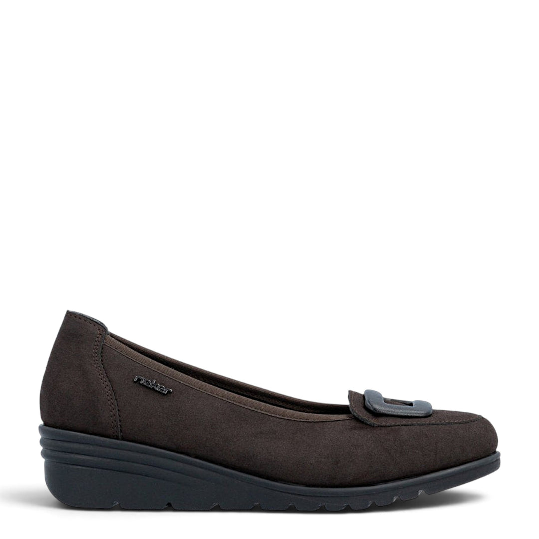 ada-shoes.ro Rieker brown suede casual wedge shoes with decorative buckle and flexible sole