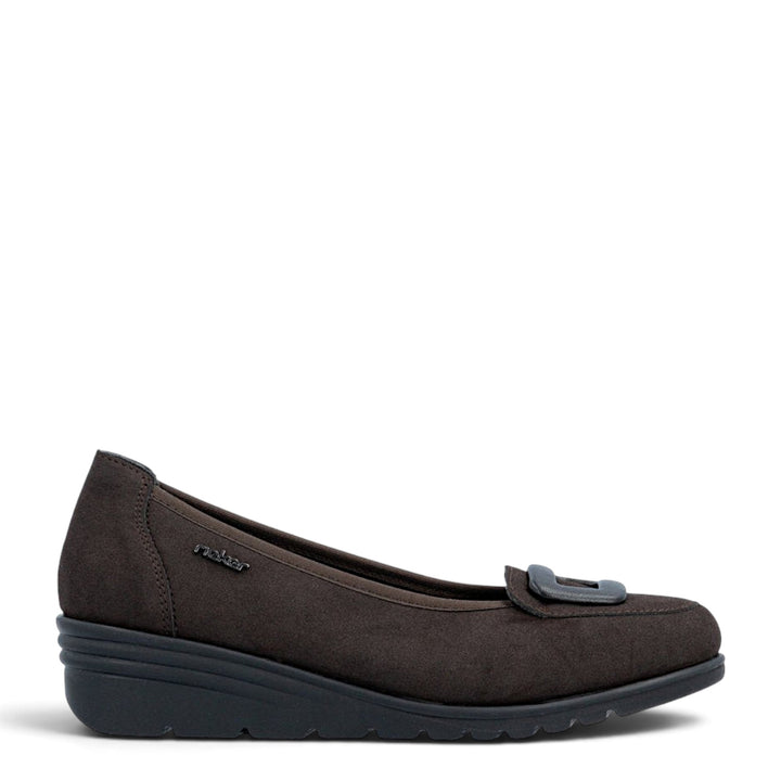 ada-shoes.ro Rieker brown suede casual wedge shoes with decorative buckle and flexible sole