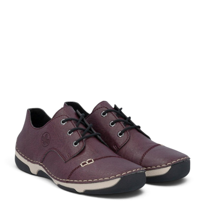 ada-shoes.ro Rieker Antistress burgundy faux leather casual sneakers with lace-up closure and flexible sole