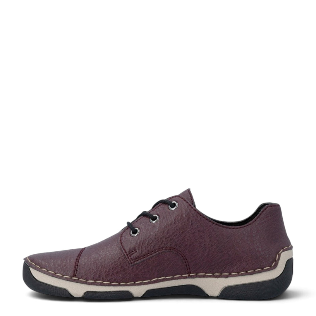 ada-shoes.ro Rieker Antistress burgundy faux leather casual sneakers with lace-up closure and flexible sole