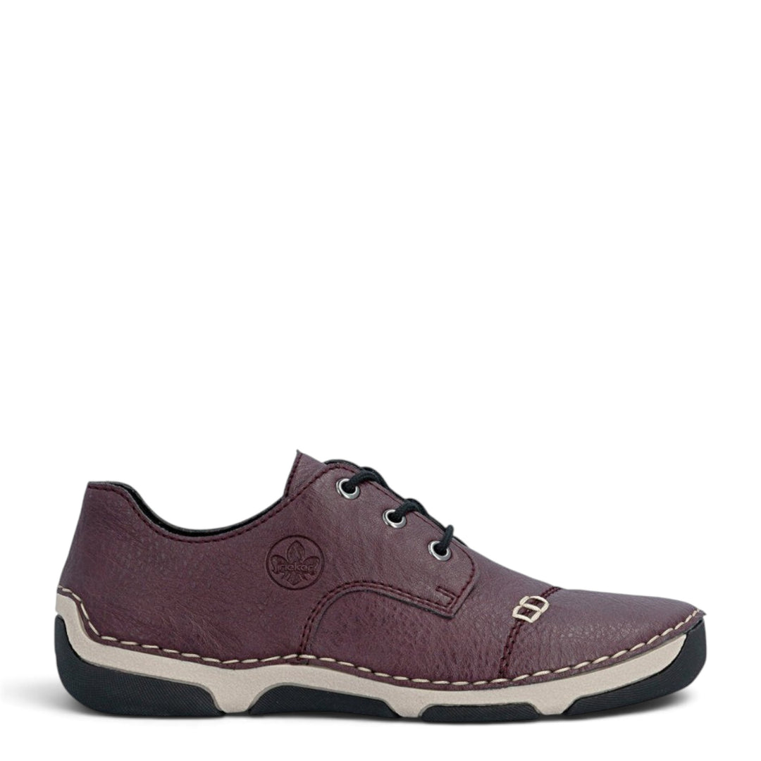 ada-shoes.ro Rieker Antistress burgundy faux leather casual sneakers with lace-up closure and flexible sole