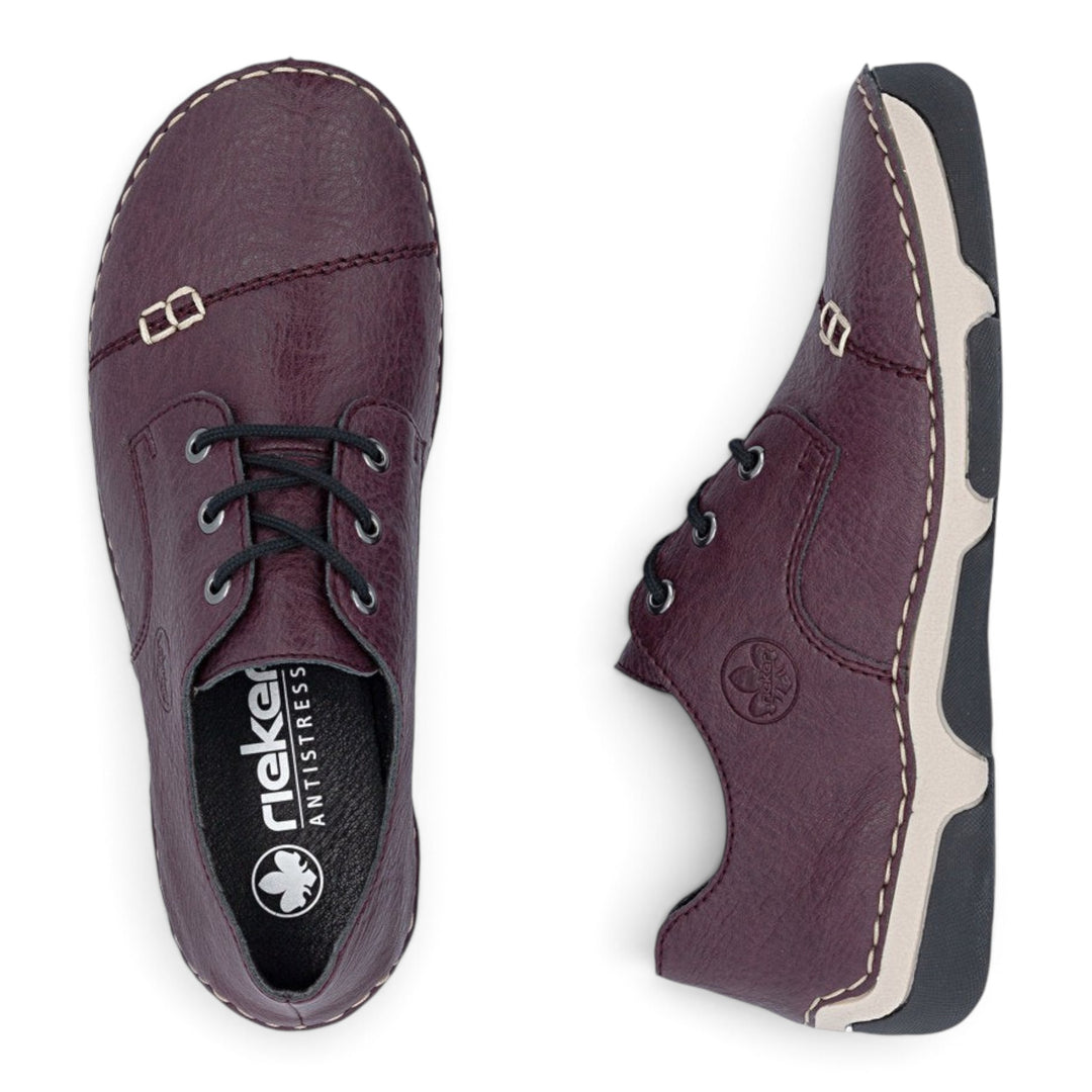 ada-shoes.ro Rieker Antistress burgundy faux leather casual sneakers with lace-up closure and flexible soles
