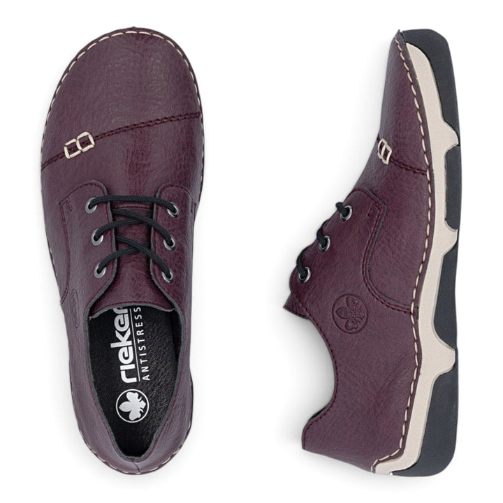 ada-shoes.ro Rieker Antistress burgundy faux leather casual sneakers with lace-up closure and flexible soles