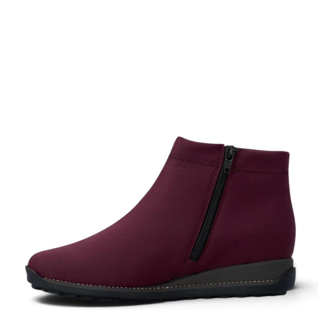 ada-shoes.ro Rieker burgundy stretch textile ankle boots with side zipper and warm lining for winter