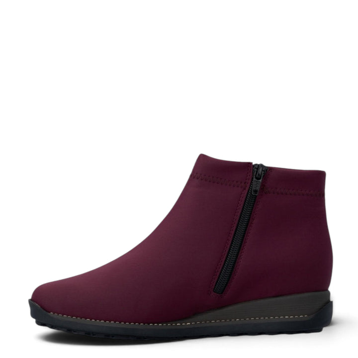 ada-shoes.ro Rieker burgundy stretch textile ankle boots with side zipper and warm lining for winter