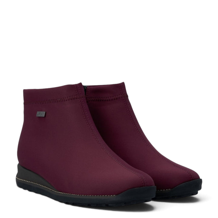 ada-shoes.ro Rieker burgundy stretch fabric ankle boots with warm lining and side zipper for winter comfort