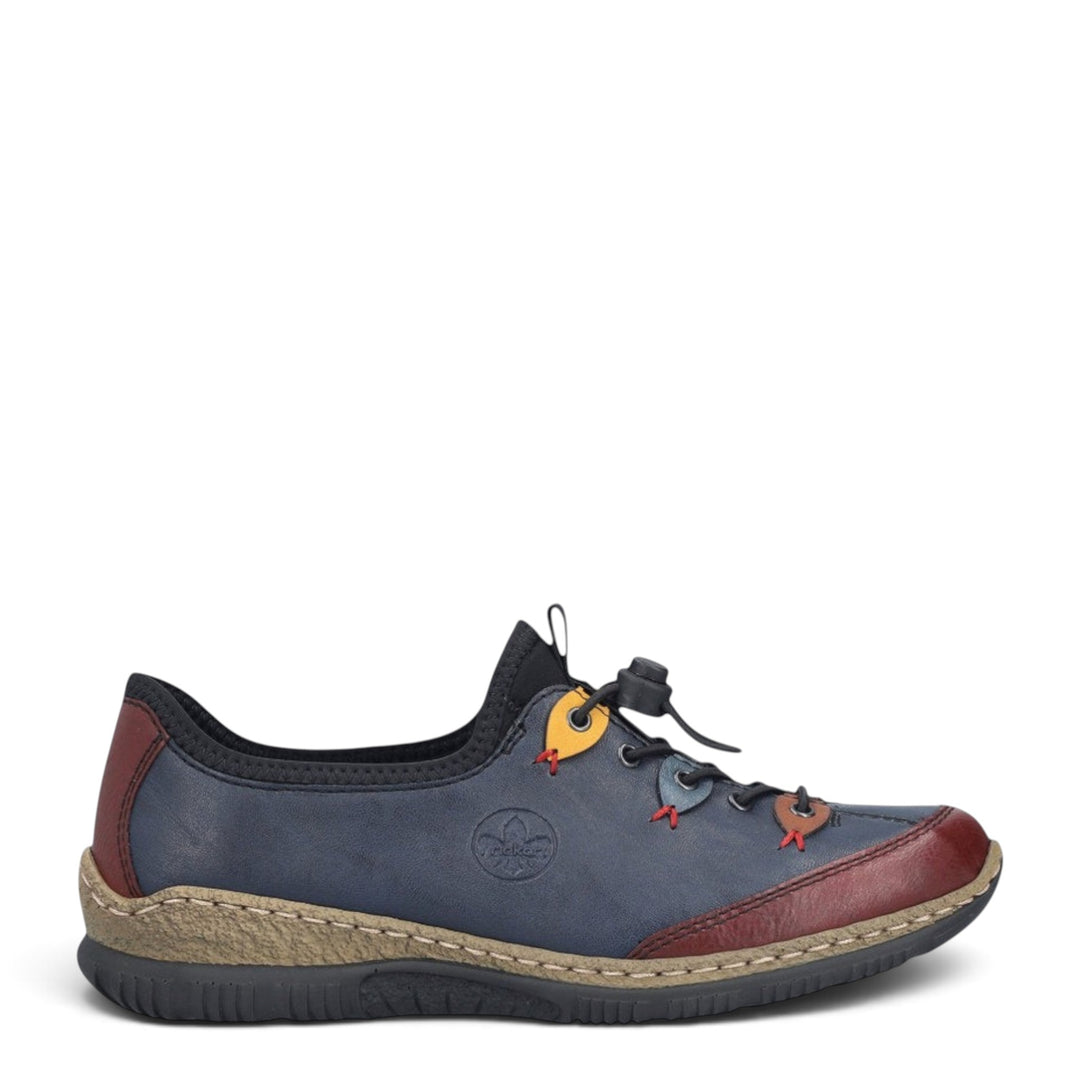 ada-shoes.ro Rieker N3271-35 casual leather shoes in blue and burgundy with decorative stitching and toggle laces