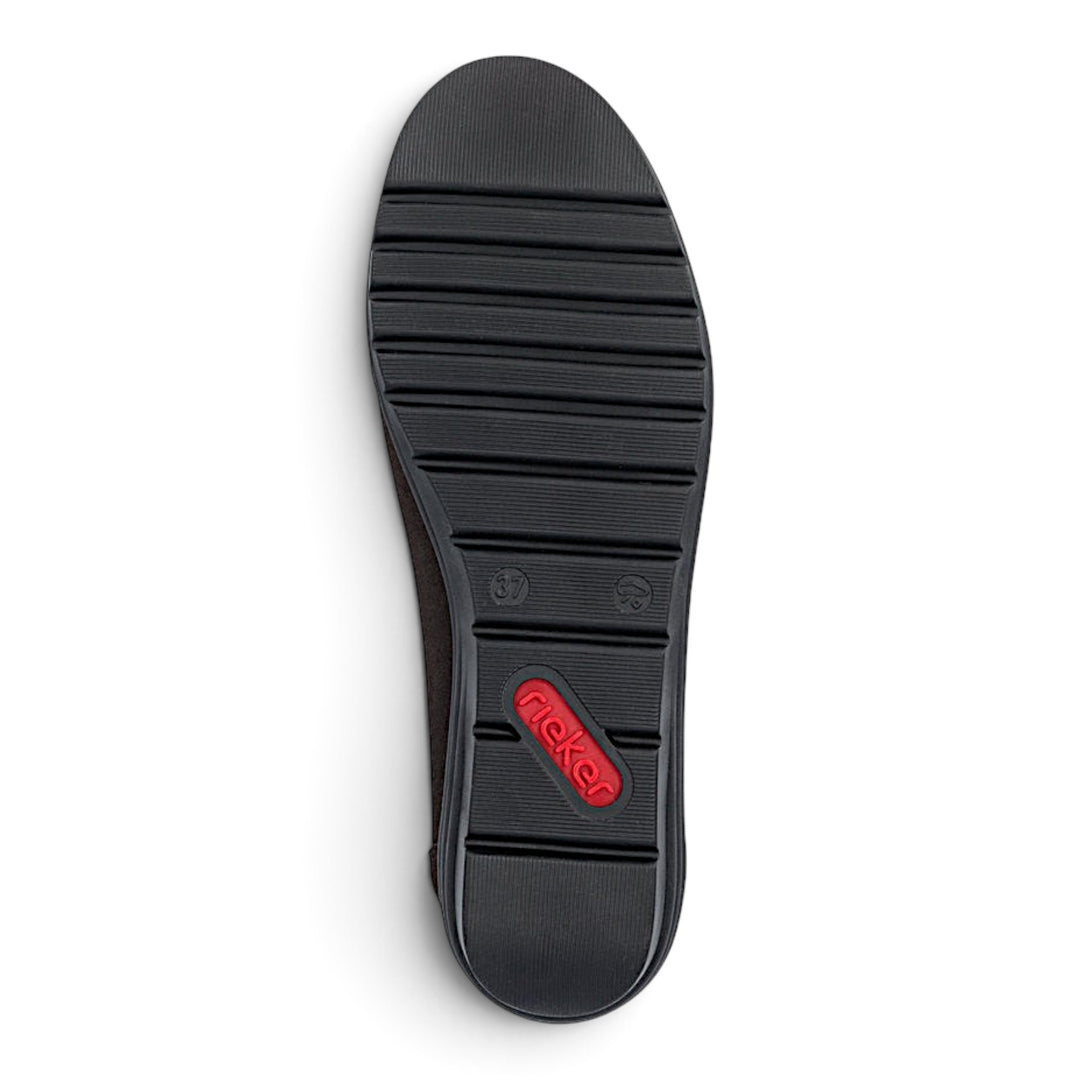 ada-shoes.ro Rieker Antistress casual shoe sole in black with textured grip and red brand logo detail
