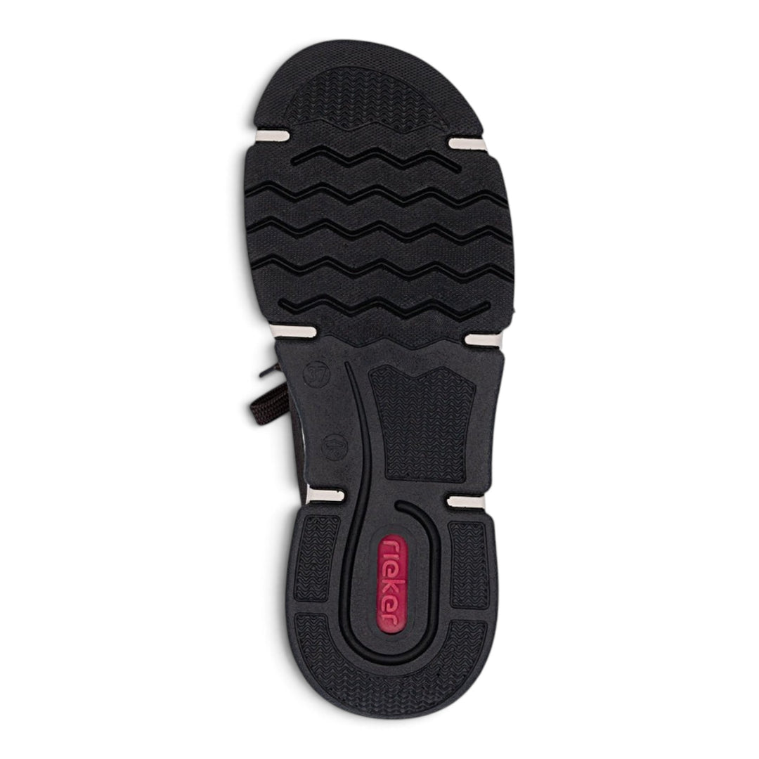 ada-shoes.ro Rieker casual shoe black anti-slip sole with anatomical tread pattern and red logo detail