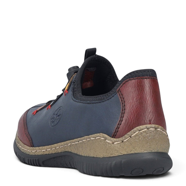 ada-shoes.ro Rieker N3271-35 casual shoes in blue and burgundy leather with a textured beige midsole and black sole