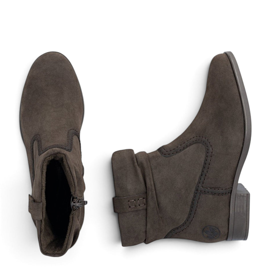 ada-shoes.ro Rieker dark brown faux leather ankle boots with side zipper and soft velvet lining