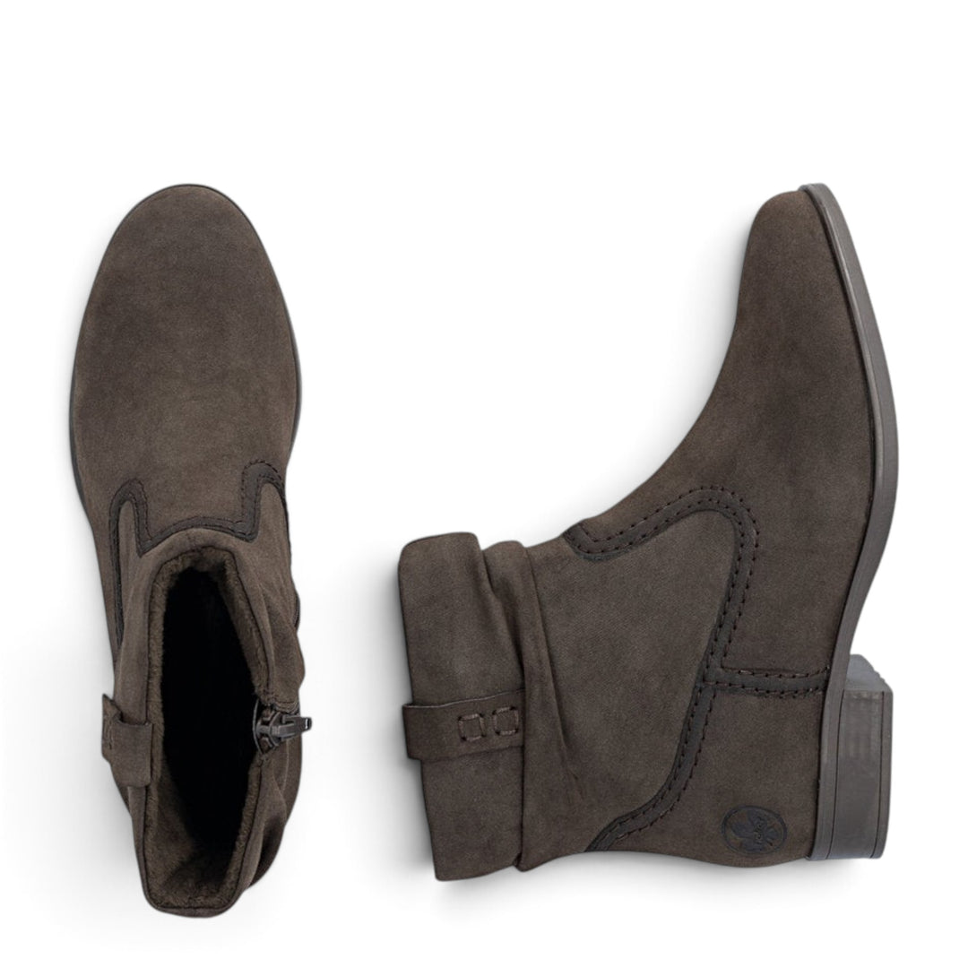 ada-shoes.ro Rieker dark brown faux leather ankle boots with side zipper and soft velvet lining