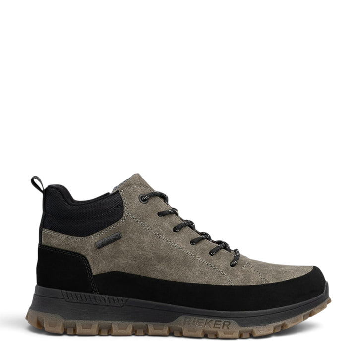 ada-shoes.ro RIEKER grey faux leather outdoor boots with side zipper, laces, and synthetic fur lining for winter.