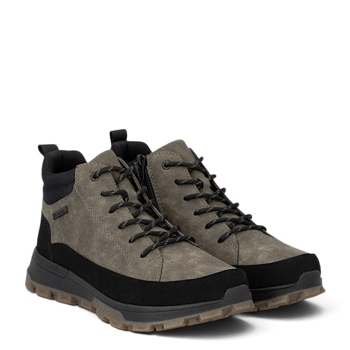 ada-shoes.ro RIEKER grey faux leather outdoor boots with synthetic fur lining, laces, and side zipper for men