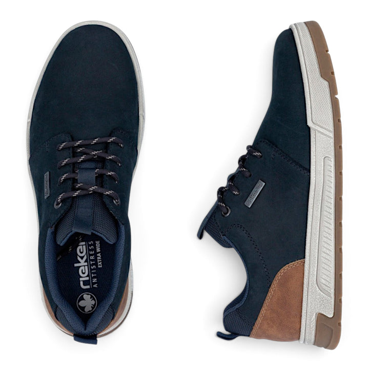 ada-shoes.ro Rieker navy blue nubuck leather casual sneakers with brown heel detail and white cushioned sole