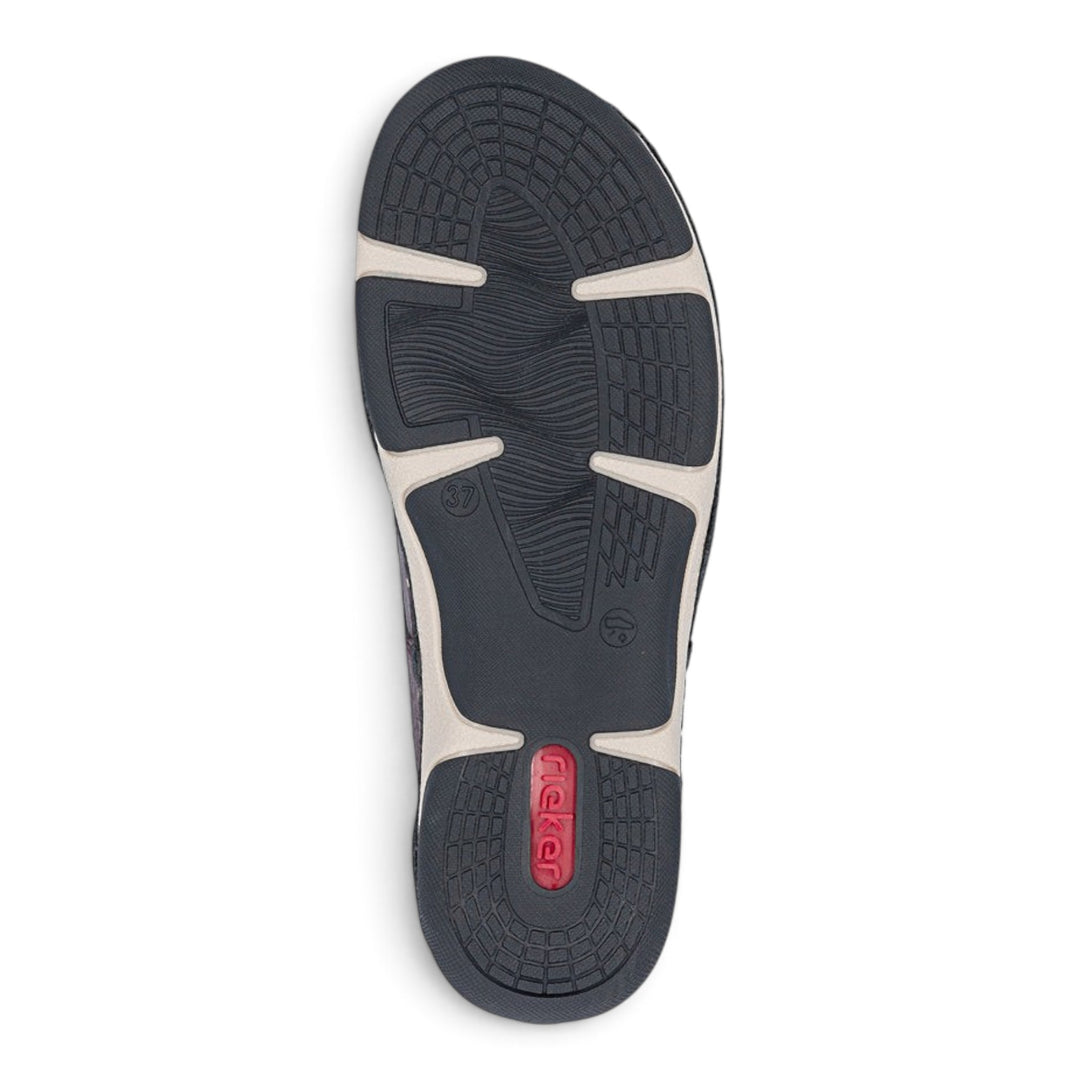 ada-shoes.ro Rieker Antistress sneaker outsole in black and beige with textured grip pattern and red logo detail