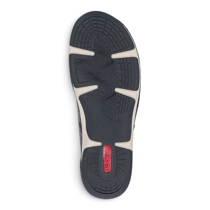 ada-shoes.ro Rieker Antistress sneaker outsole in black and beige with textured grip pattern and red logo detail