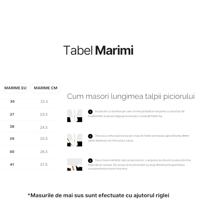 ada-shoes.ro size guide chart for Anna Viotti footwear with instructions on how to measure foot length