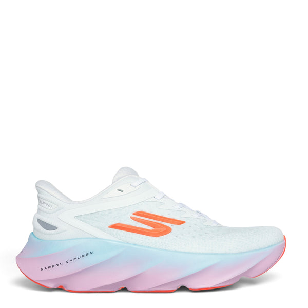 ada-shoes.ro Skechers SKX Aero Burst-Si women's white trainers with carbon-infused sole and slip-in technology.