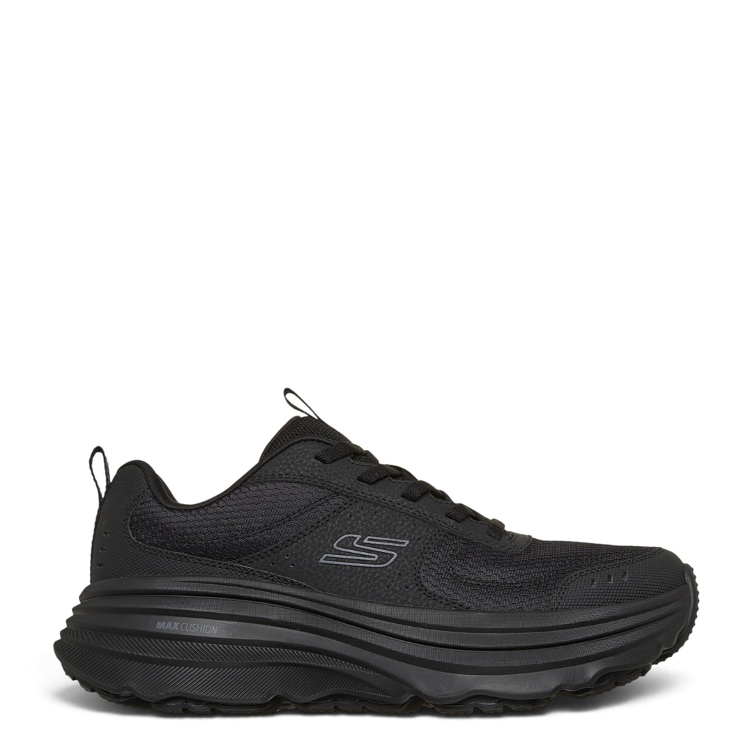 ada-shoes.ro SKECHERS Relaxed Fit Max Cushioning Zirrus black mesh sneakers with thick cushioned sole and lace-up design.