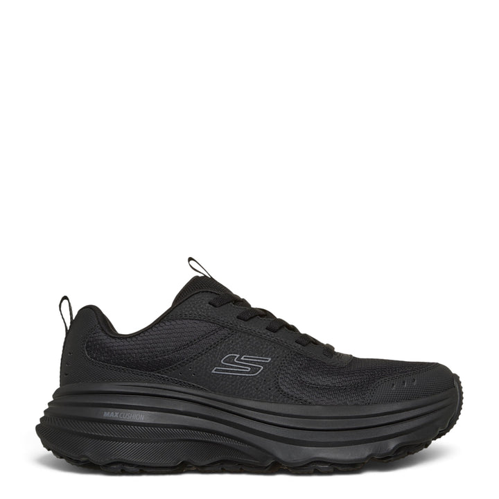 ada-shoes.ro SKECHERS Relaxed Fit Max Cushioning Zirrus black mesh sneakers with thick cushioned sole and lace-up design.