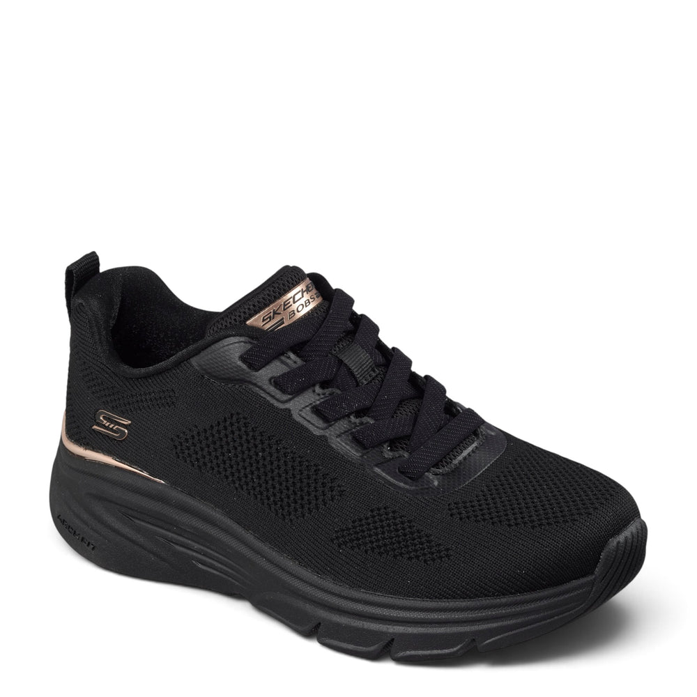 ada-shoes.ro Skechers Bobs Arch Fit Elev8 black knit sneakers with cushioned arch support and lace-up closure