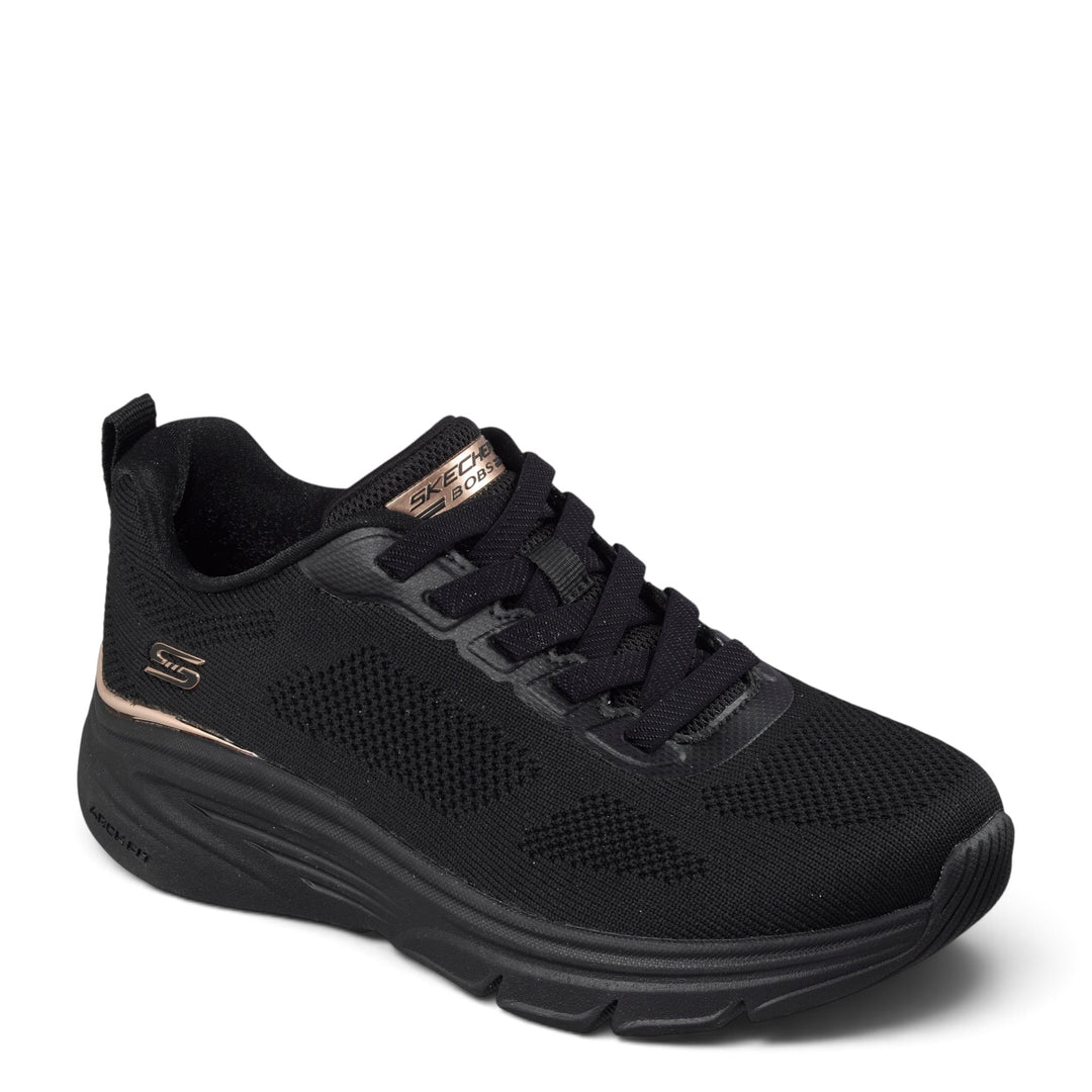 ada-shoes.ro Skechers Bobs Arch Fit Elev8 black knit sneakers with cushioned arch support and lace-up closure