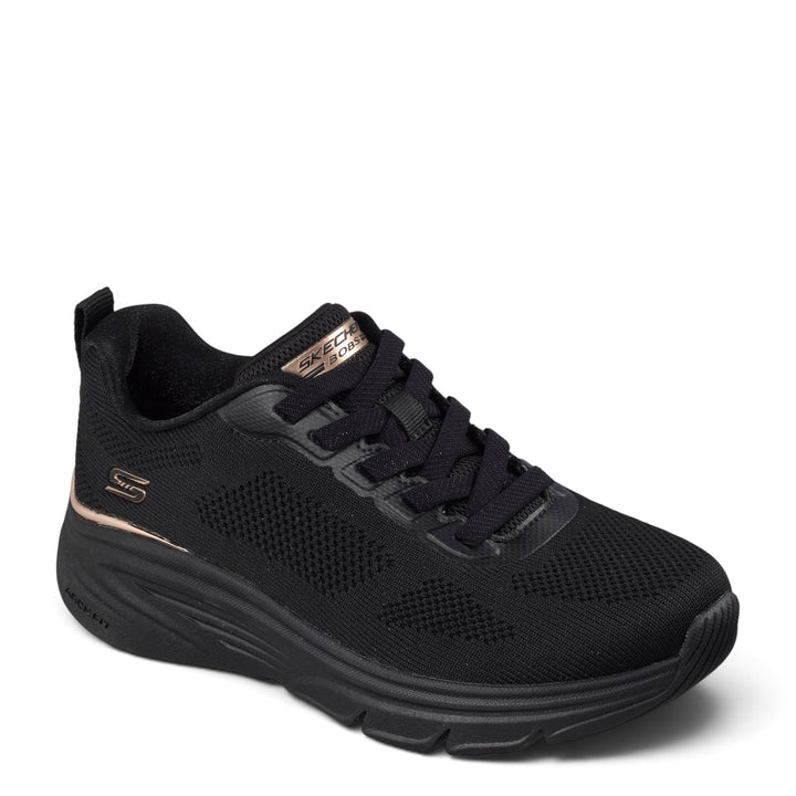 ada-shoes.ro Skechers Bobs Arch Fit Elev8 black knit sneakers with cushioned arch support and lace-up closure