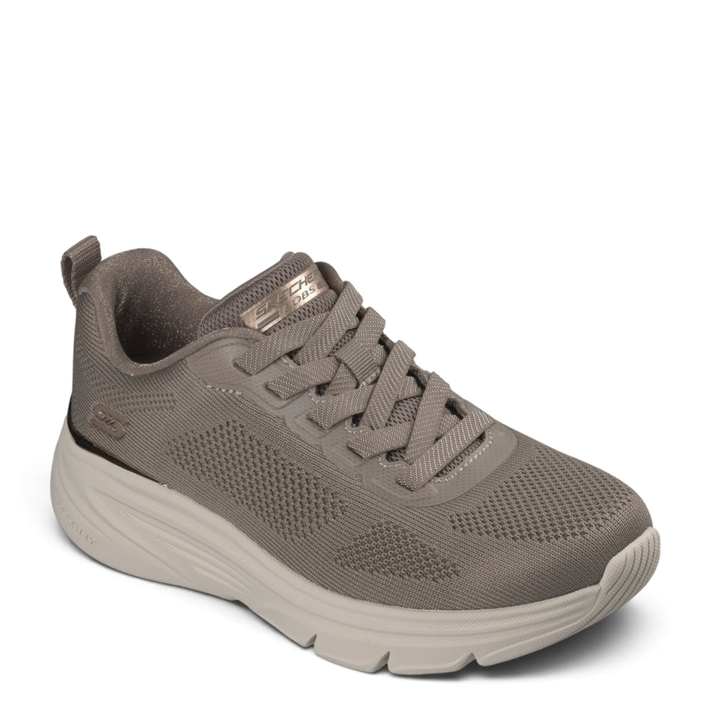 ada-shoes.ro Skechers Bobs Arch Fit Elev8 grey-beige knit sneakers with lace-up closure and supportive cushioned sole