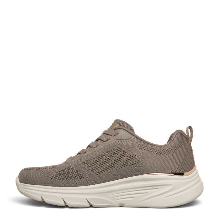 ada-shoes.ro Skechers Bobs Arch Fit Elev8 grey-beige knit sneakers with white flexible sole and lace-up closure