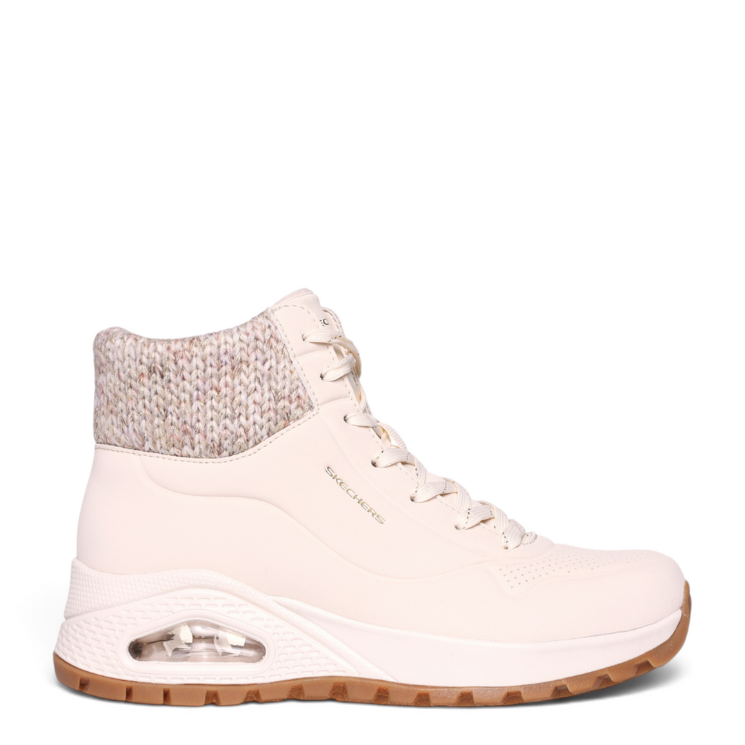 ada-shoes.ro SKECHERS Uno Rugged cream faux leather high-top sneakers with knit collar and air-cushioned sole