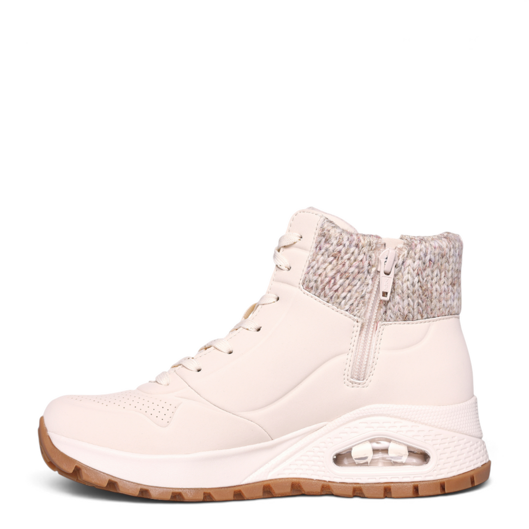 ada-shoes.ro SKECHERS Uno Rugged cream faux leather high-top sneakers with knit collar and side zipper