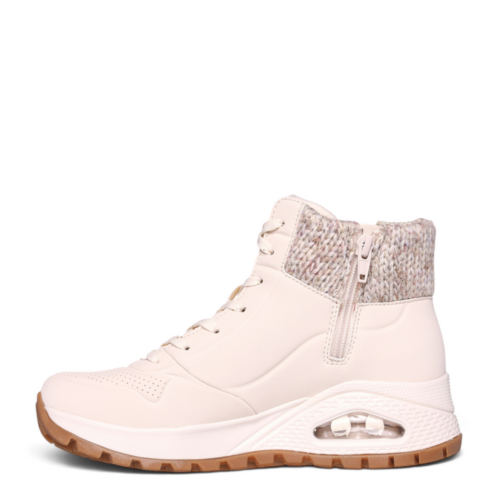 ada-shoes.ro SKECHERS Uno Rugged cream faux leather high-top sneakers with knit collar and side zipper