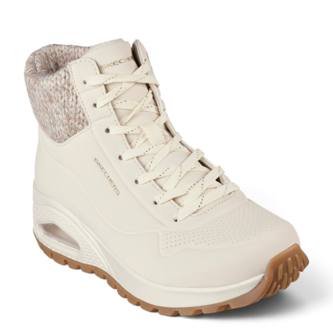 ada-shoes.ro SKECHERS Uno Rugged cream faux leather high-top sneakers with knit collar and air-cushioned sole