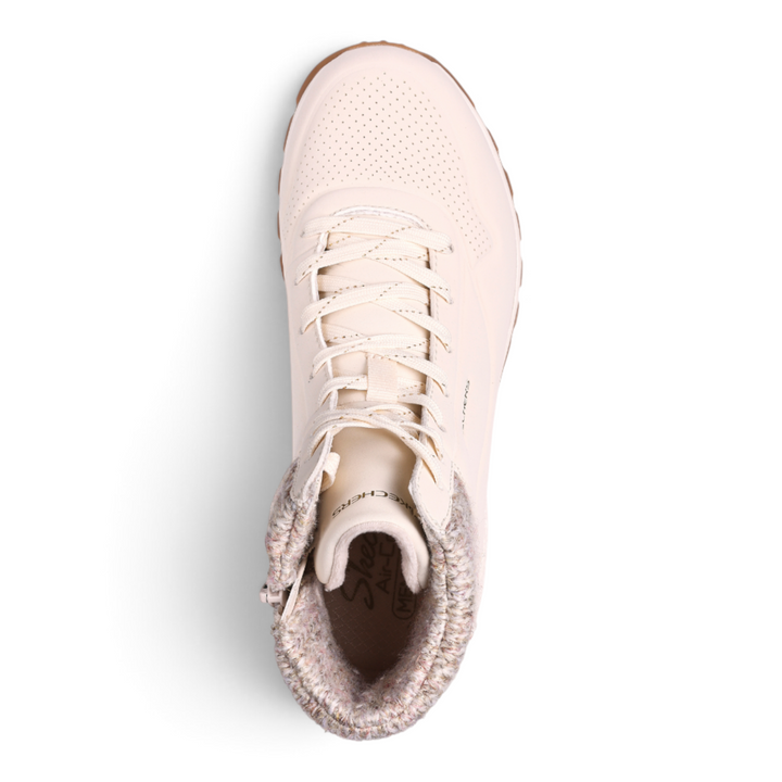 ada-shoes.ro SKECHERS Uno Rugged Darling Daze cream faux leather sport boots with knit collar and lace-up closure