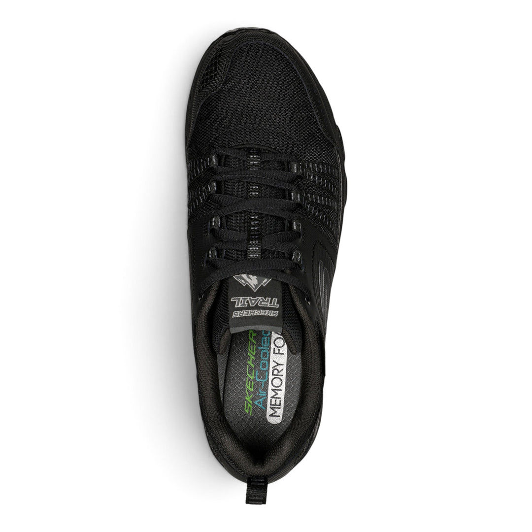 ada-shoes.ro SKECHERS Escape Plan black trail running shoes with Air-Cooled Memory Foam insoles, top view.