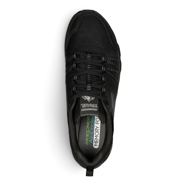 ada-shoes.ro SKECHERS Escape Plan black trail running shoes with Air-Cooled Memory Foam insoles, top view.