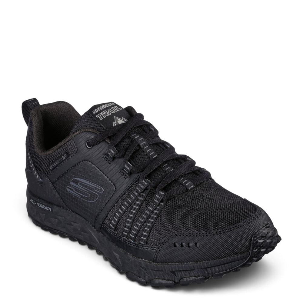 ada-shoes.ro SKECHERS Escape Plan black all-terrain trail shoes with water-repellent mesh and memory foam cushioning.