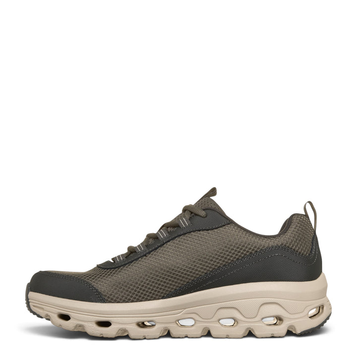 ada-shoes.ro Skechers Glide-Step olive mesh sneakers with cushioned beige sole and lace-up closure