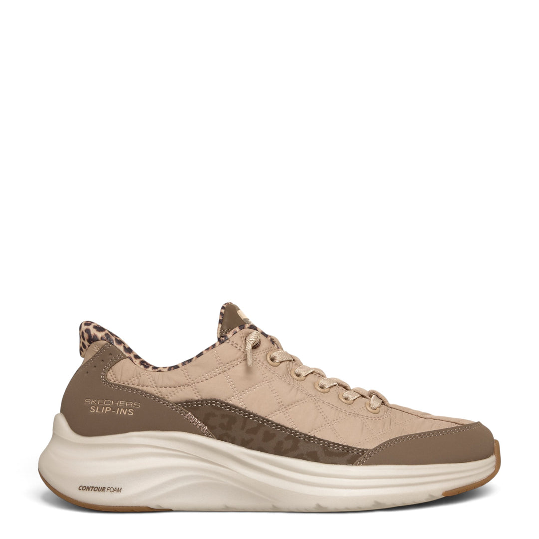 ada-shoes.ro Skechers Hands Free Slip-ins Contour Foam sneakers in beige with leopard print details and quilted mesh