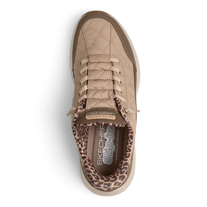 ada-shoes.ro Skechers Hands Free Slip-ins Contour Foam sneaker in beige quilted material with leopard print collar