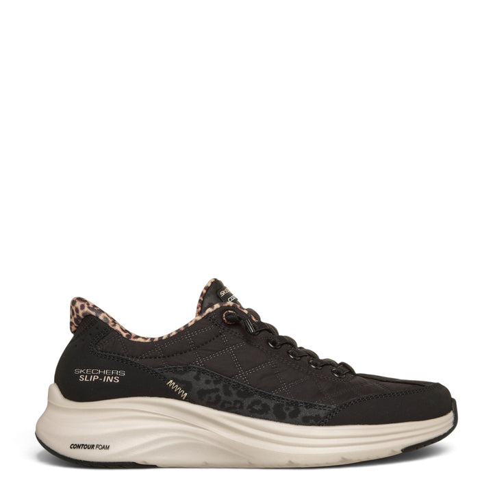 ada-shoes.ro Skechers Slip-ins Contour Foam sneakers in black with leopard print accents and a thick cushioned sole.