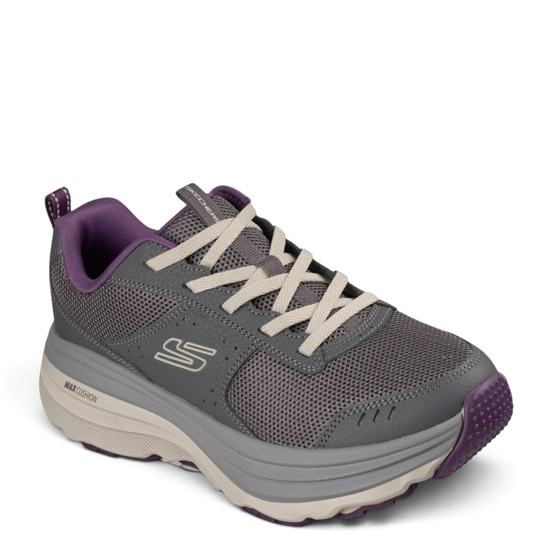 ada-shoes.ro Skechers Max Cushioning Zirrus grey mesh running shoes with purple accents and thick cushioned sole