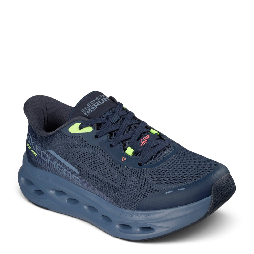 ada-shoes.ro Skechers Max Cushioning Glide-Step navy mesh running shoe with hands-free slip-in design and cushioned sole
