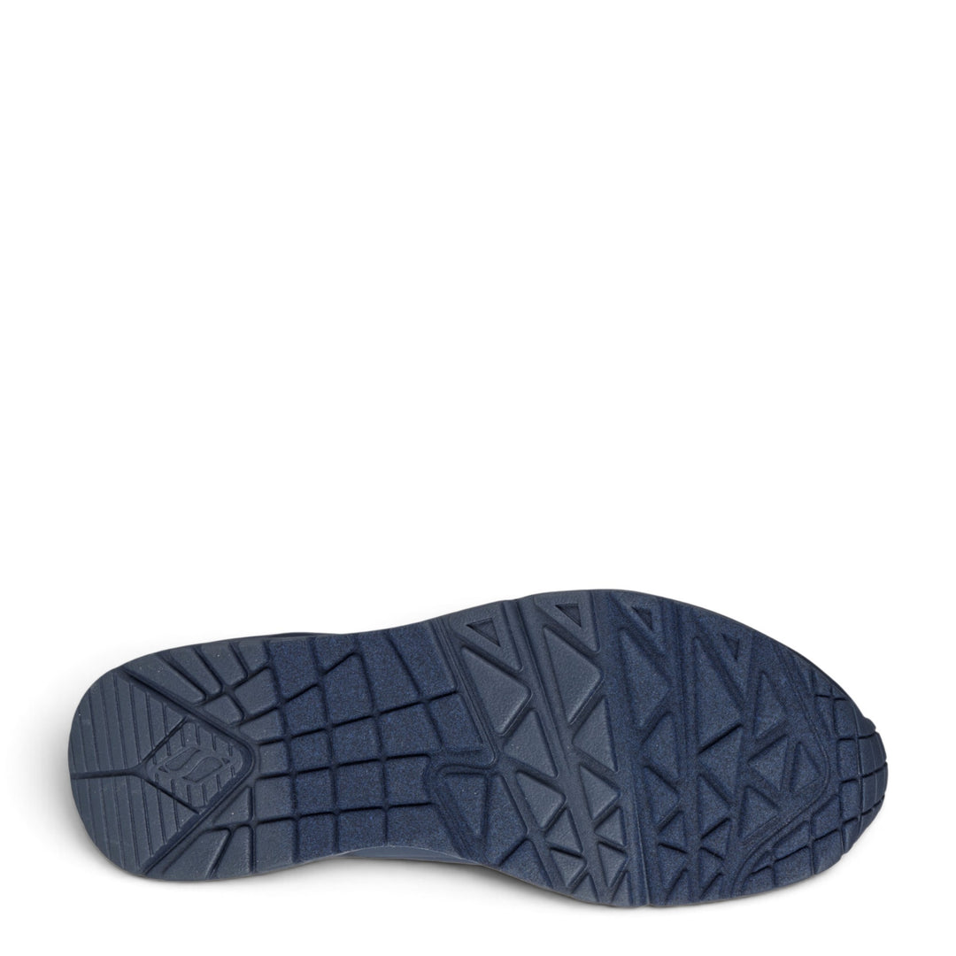 ada-shoes.ro Skechers Uno navy blue sneaker sole with a textured, high-traction tread pattern for stability.