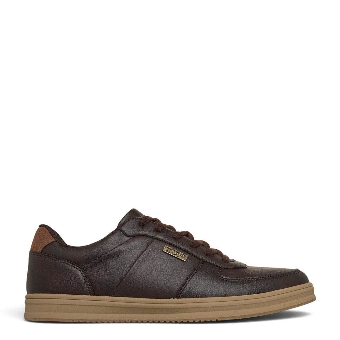 ada-shoes.ro Skechers Palmino Monty waterproof brown leather sneakers with memory foam insoles and lace-up closure