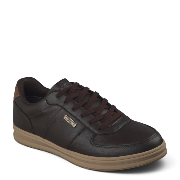 ada-shoes.ro Skechers Palmino Monty waterproof brown leather sneakers with lace-up closure and memory foam insole.